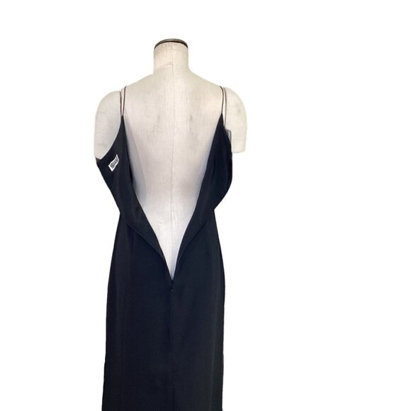 Free People Yessica Black Chiffon Maxi Dress Back Slit Spaghetti Strap Sz 8 #6E - Picture 6 of 12